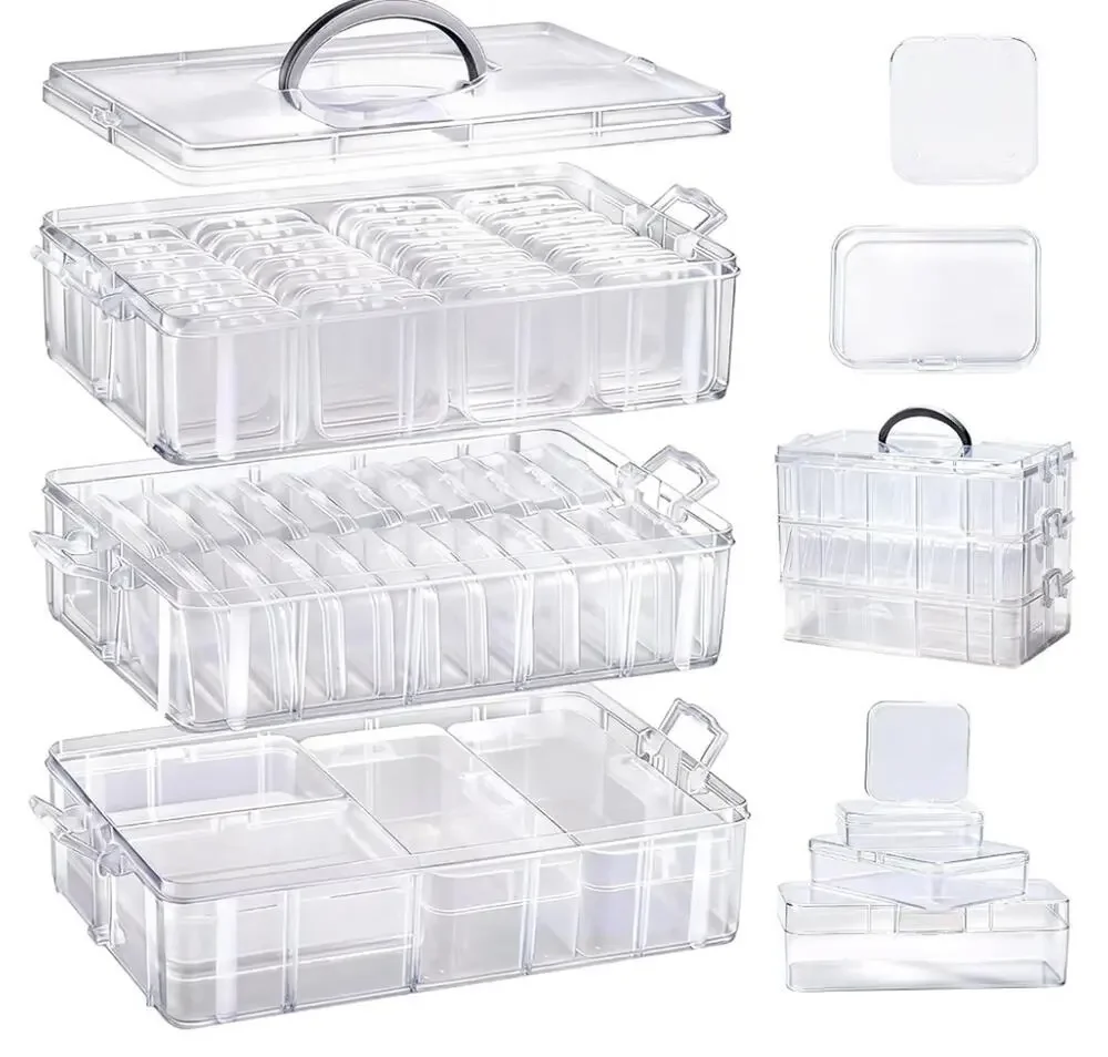Bead Organizers Art Craft Storage 3-Tier Stackable Storage Container Box 61pcs